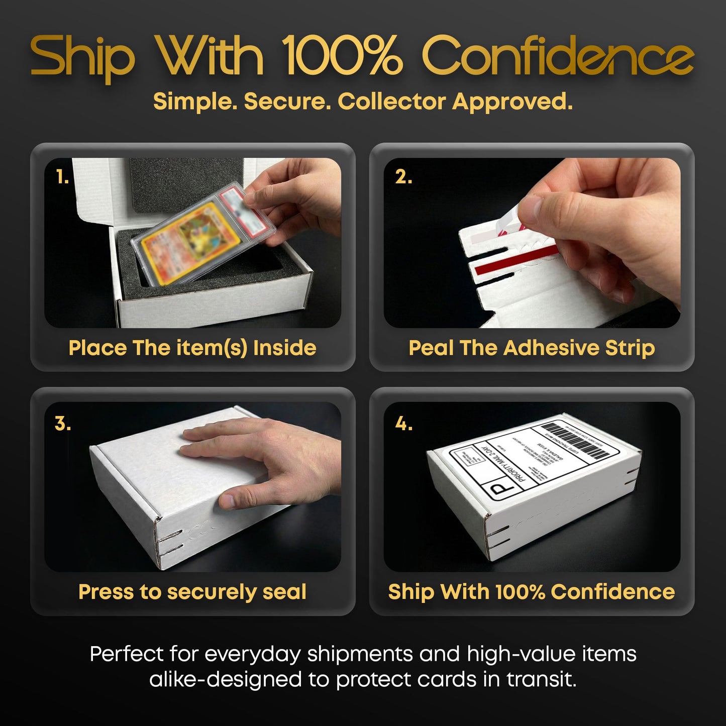 Self-Sealing Card Shipping Box w/ 360° Soft-Touch Foam Insert