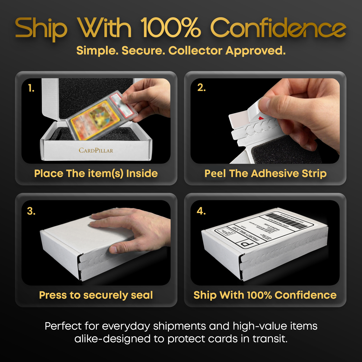 Pack of: Self-Sealing Card Shipping Box for PSA Slabs w/ 360° Foam